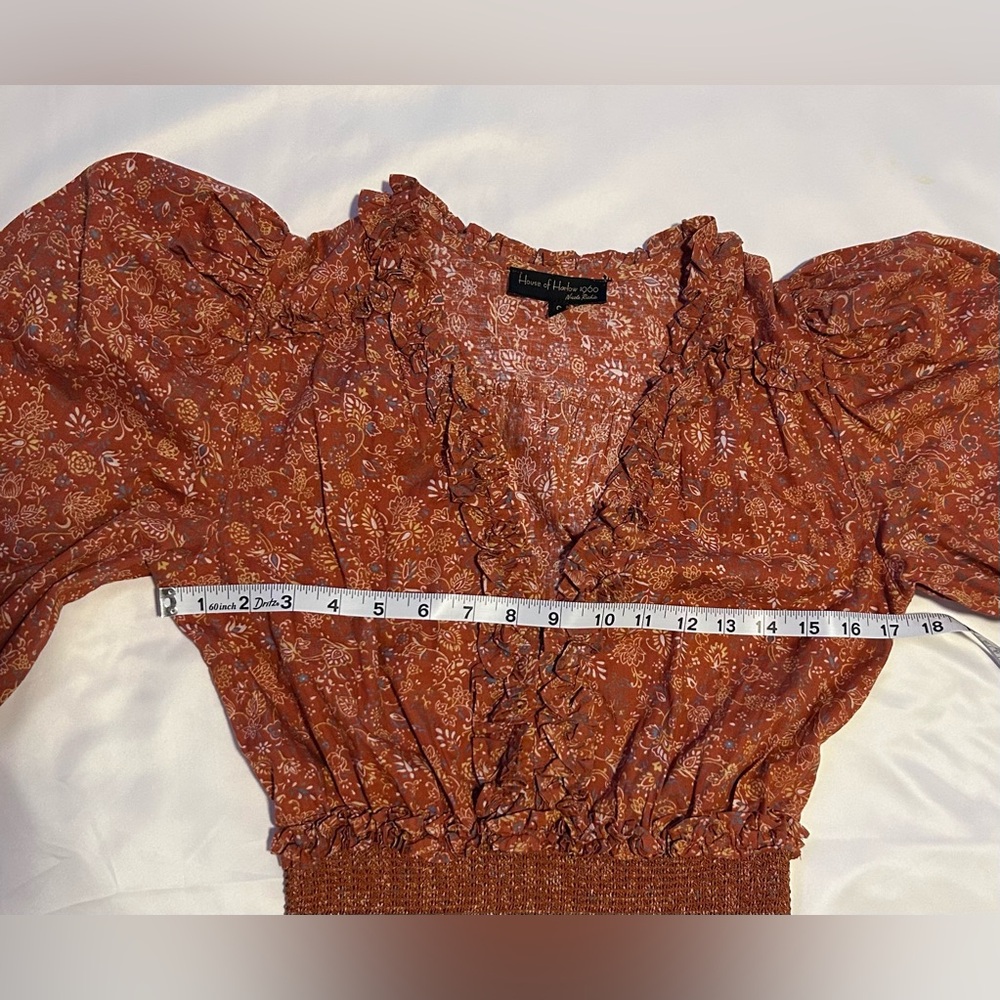 House of Harlow 1960 Rust Floral Ruffle Long Sleeve Mini Dress - Picture 4 of 6